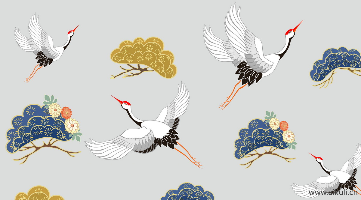 高清壁画贴图HX 鹤 荷 花鸟
