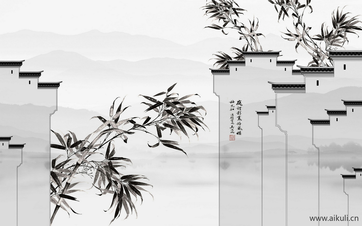 新中式DP水墨风 贴图 壁画
