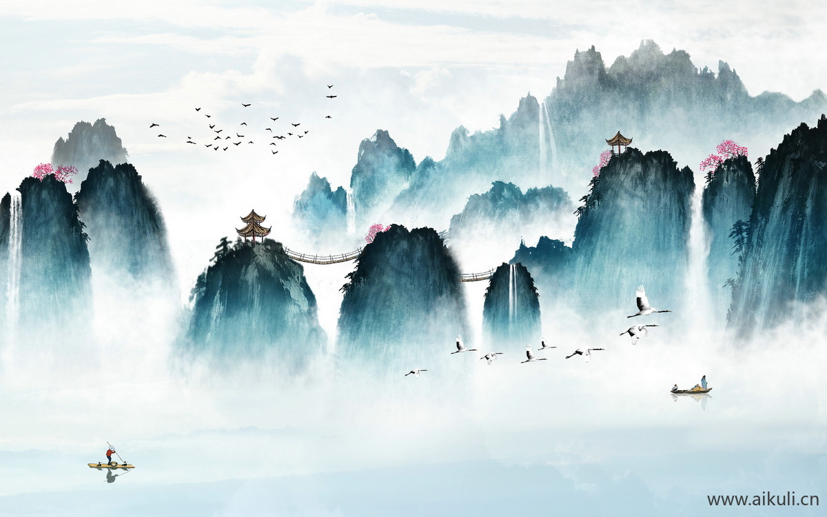 新中式Q山水壁画