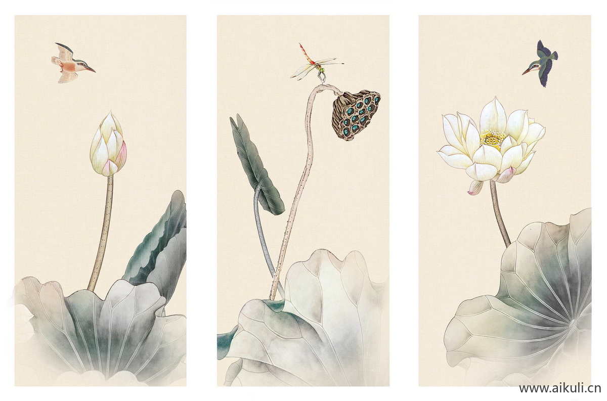 高清壁画贴图BL荷花 鱼