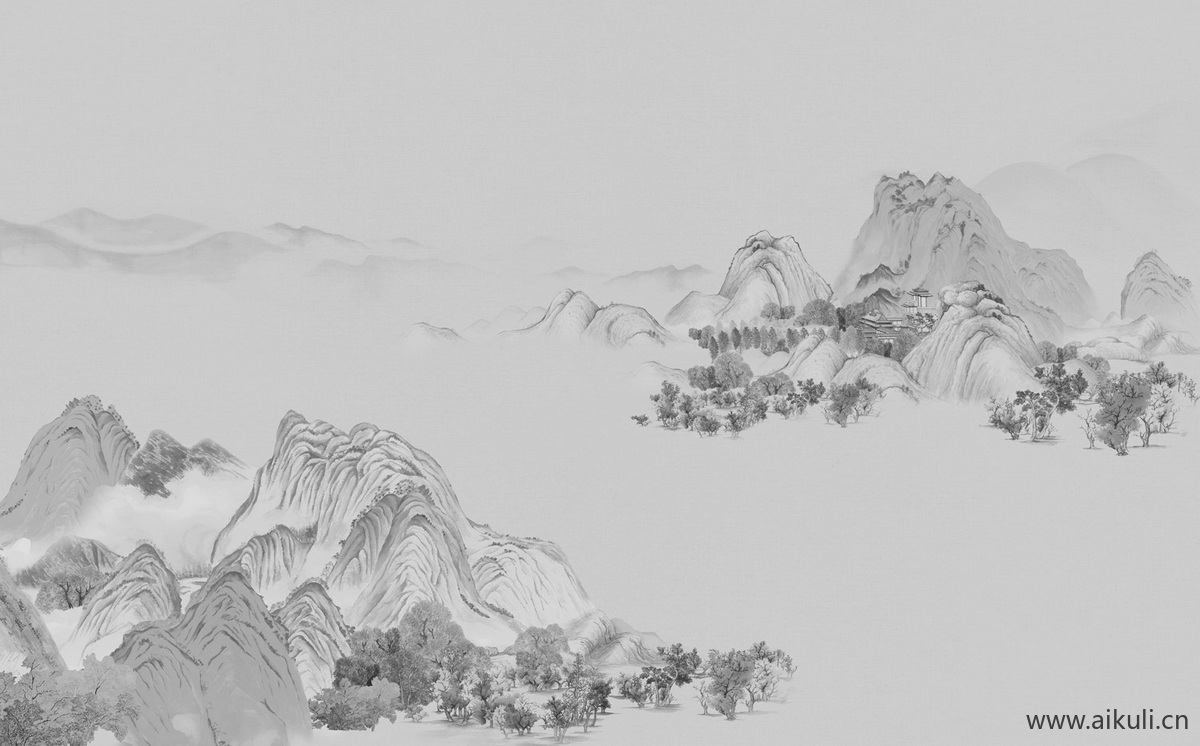 中式山水壁画O山景中国画
