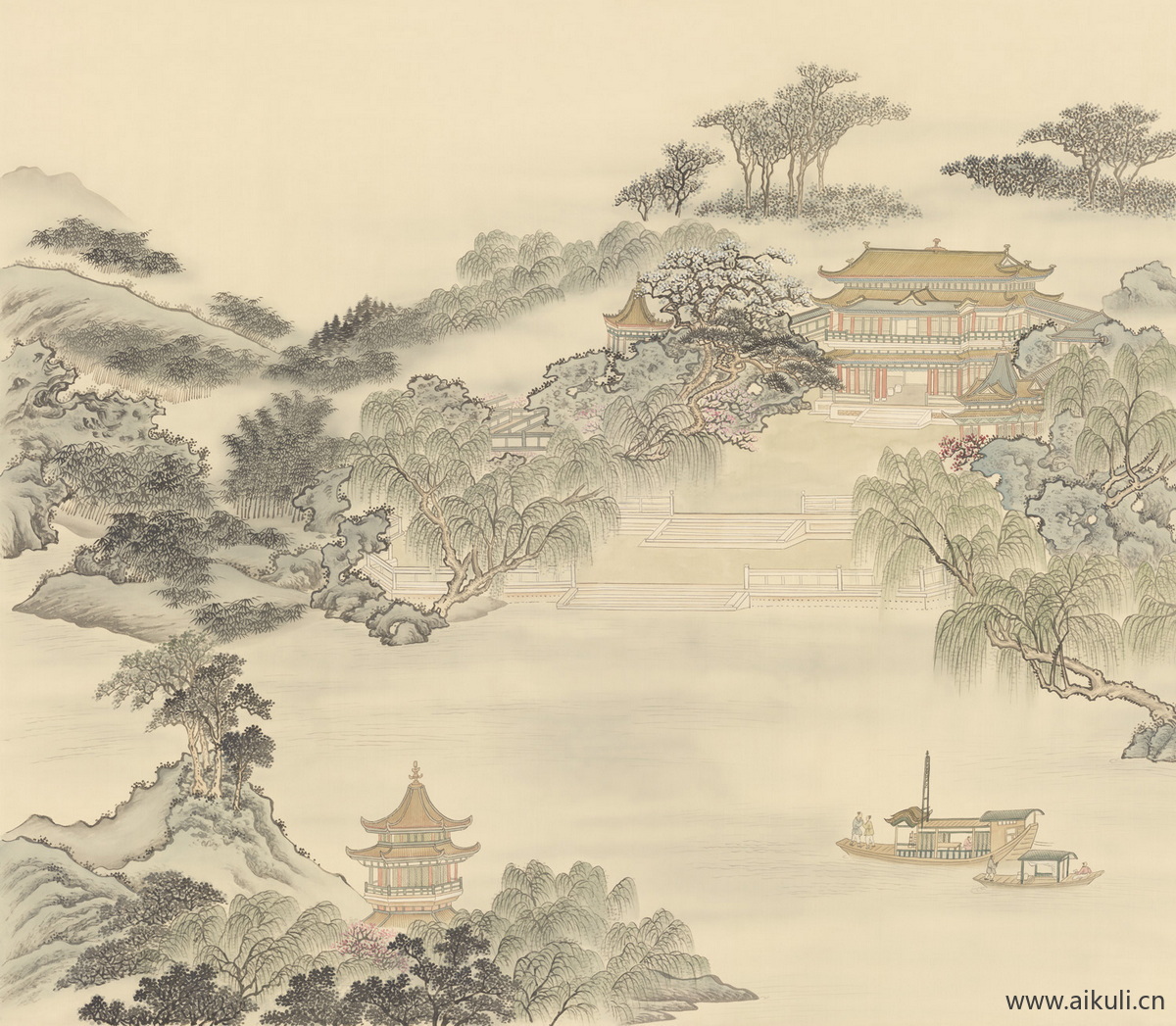 中式山水壁画X屏风