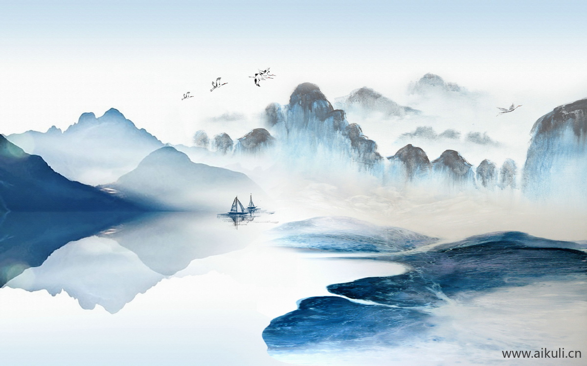 中式山水壁画C山水云