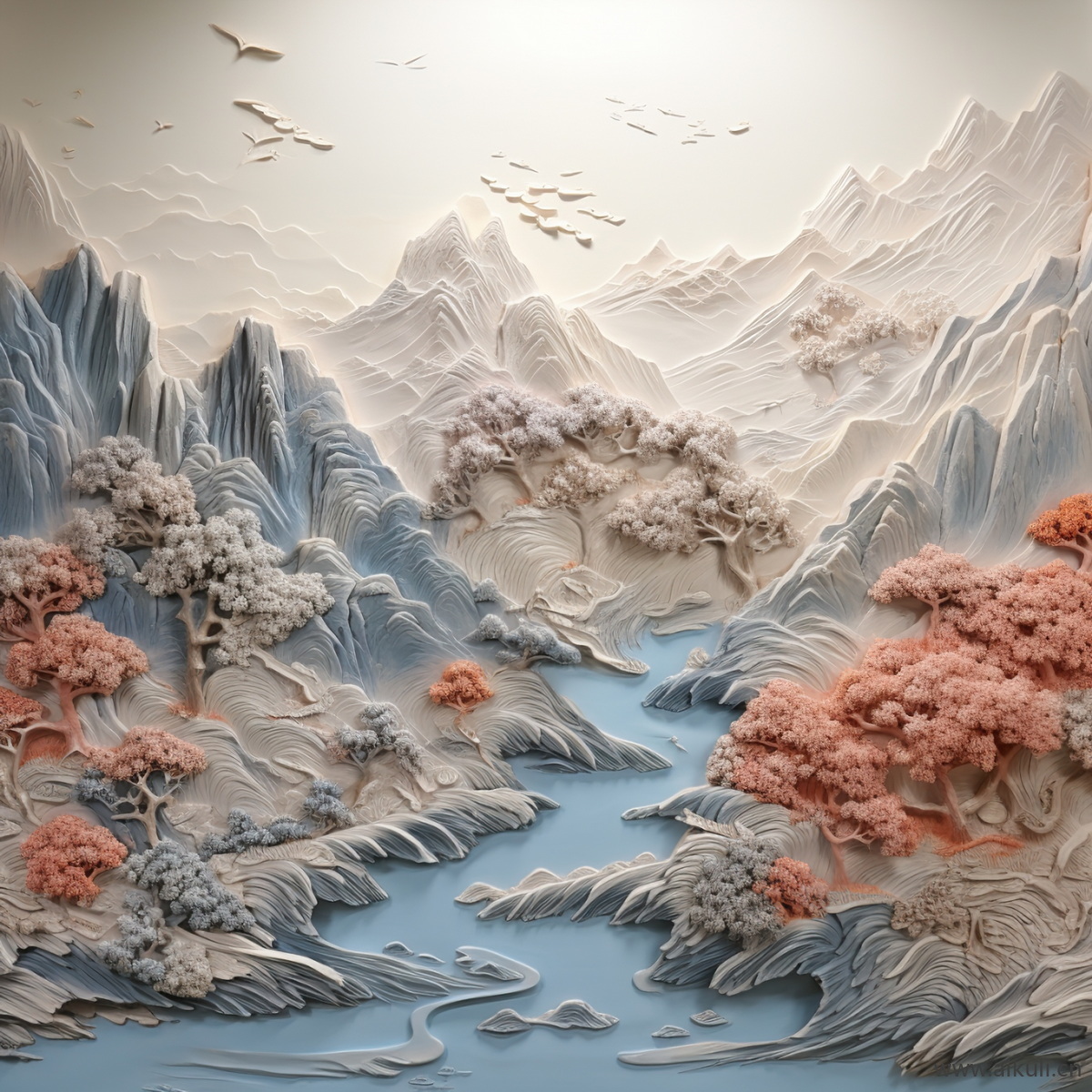 新中式A浮雕山水壁画