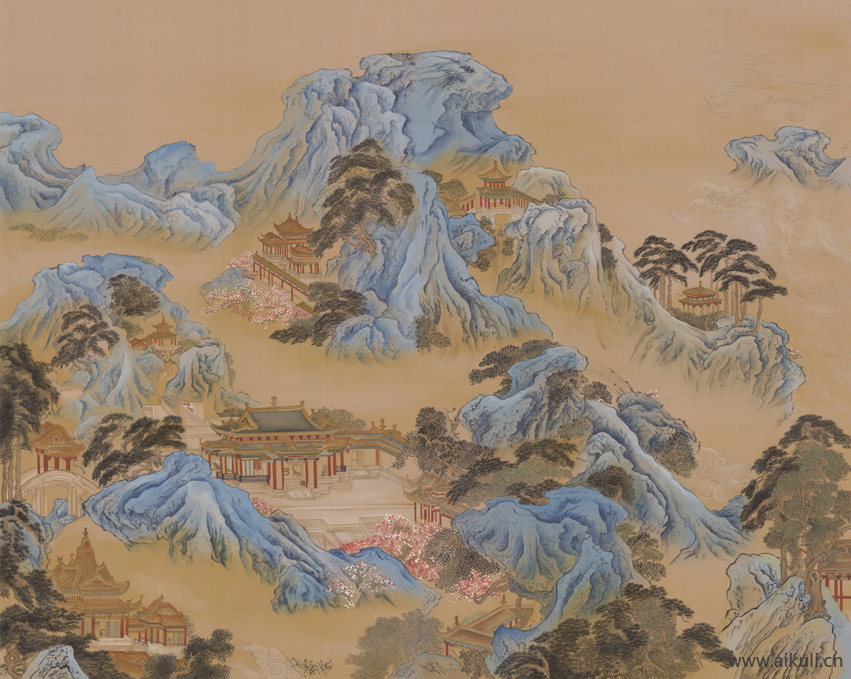 中式山水壁画BD屏风