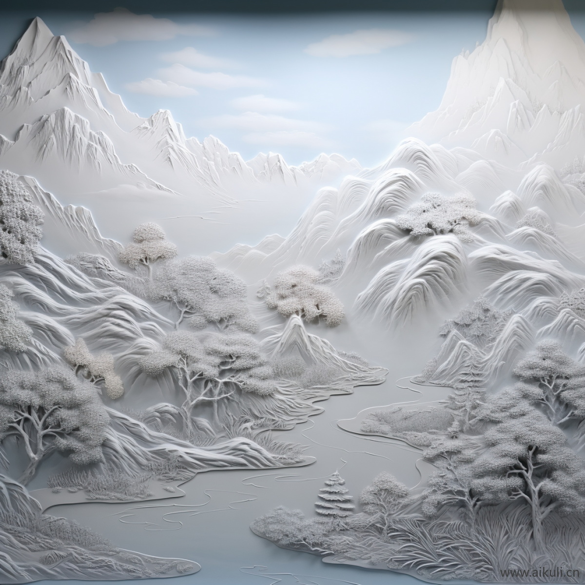 新中式L浮雕山水壁画