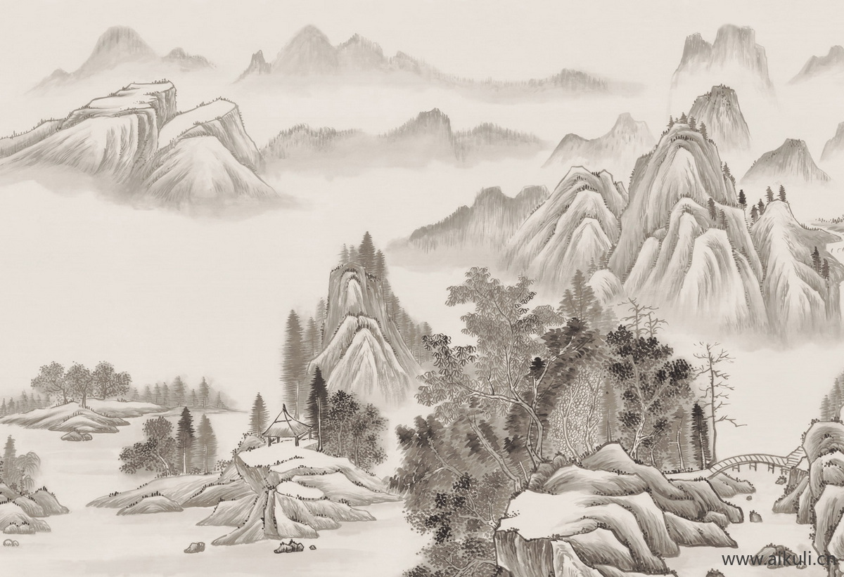 中式山水壁画U山景中国画