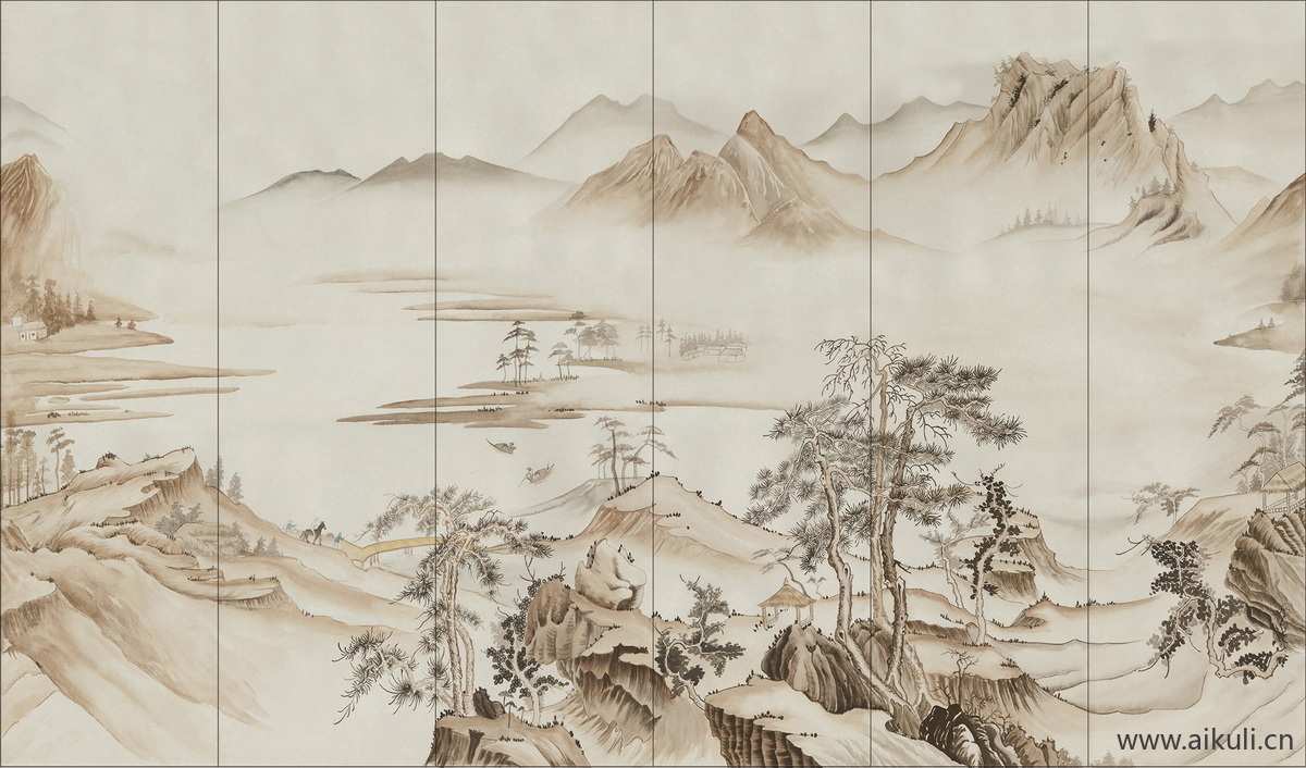 中式山水壁画E屏风