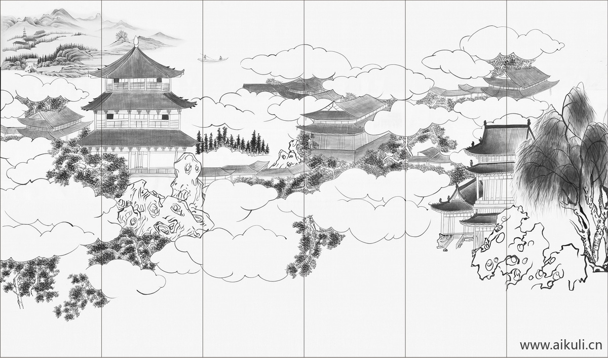 新中式EA水墨风 贴图 壁画