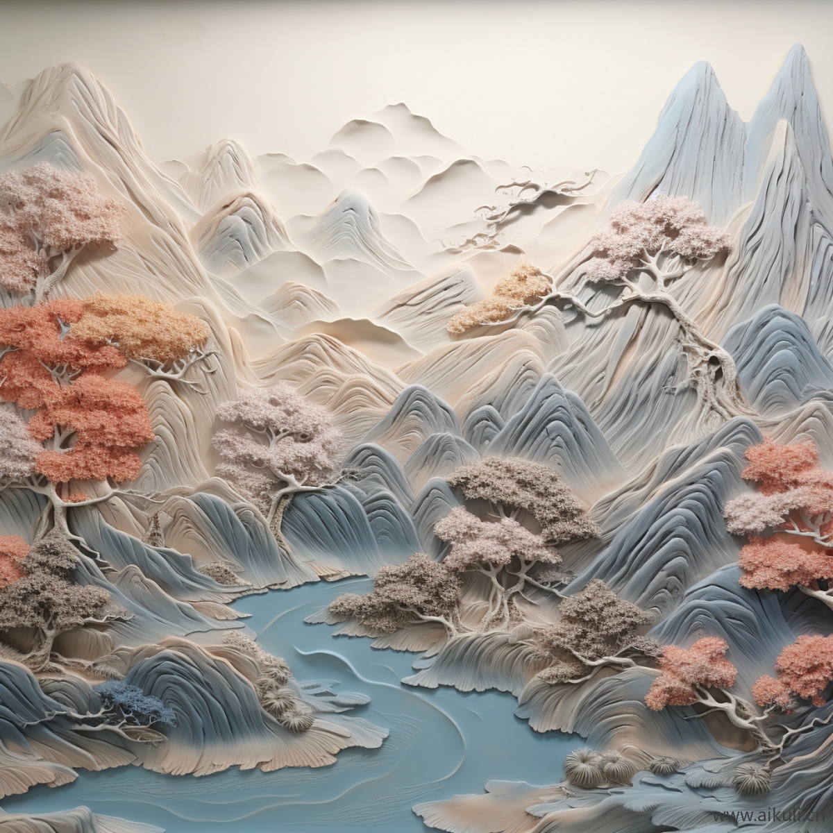 新中式O浮雕山水壁画