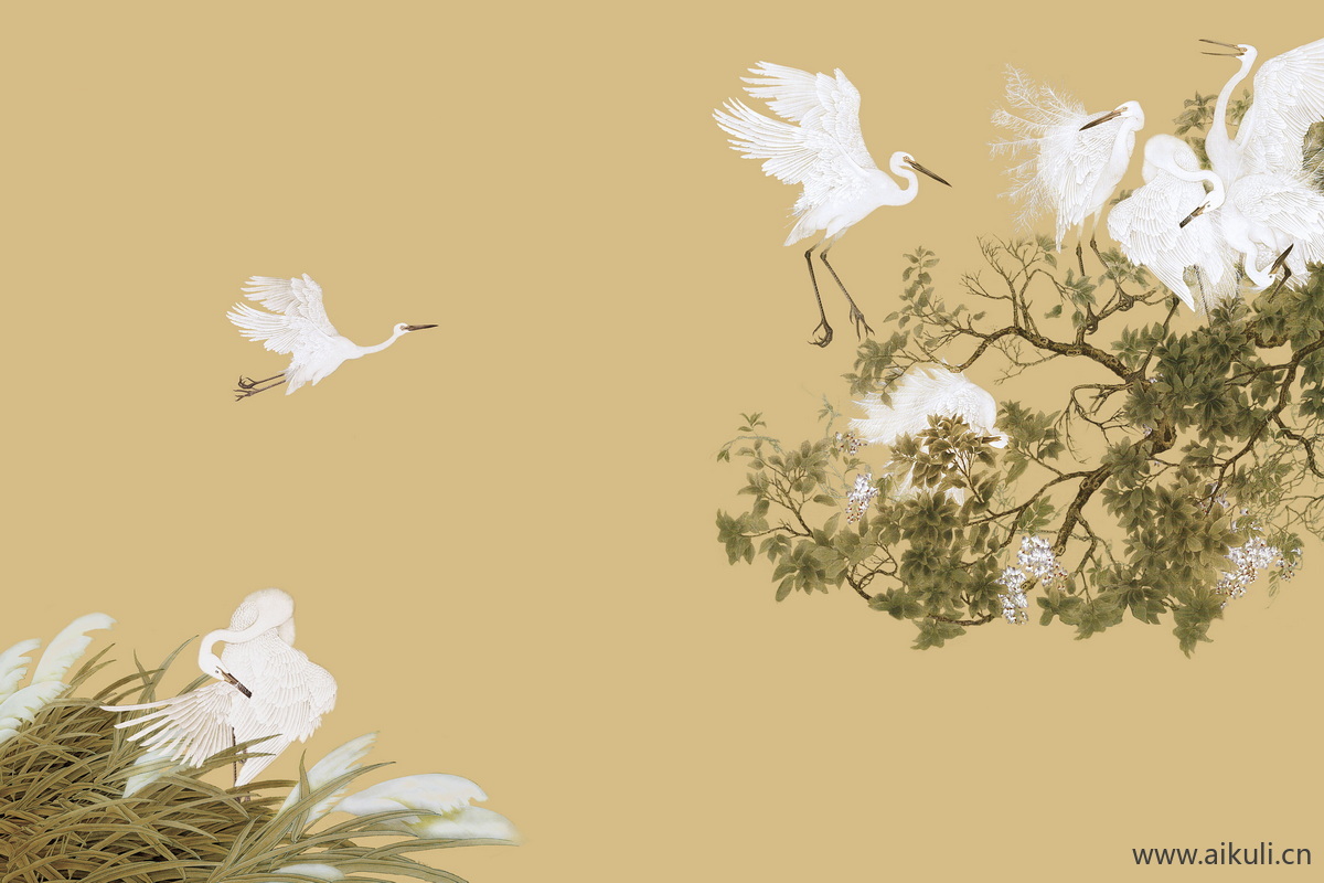 高清壁画贴图HY 鹤 荷 花鸟