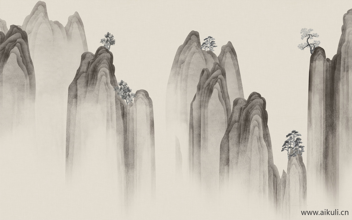 中式山水壁画BG山水云