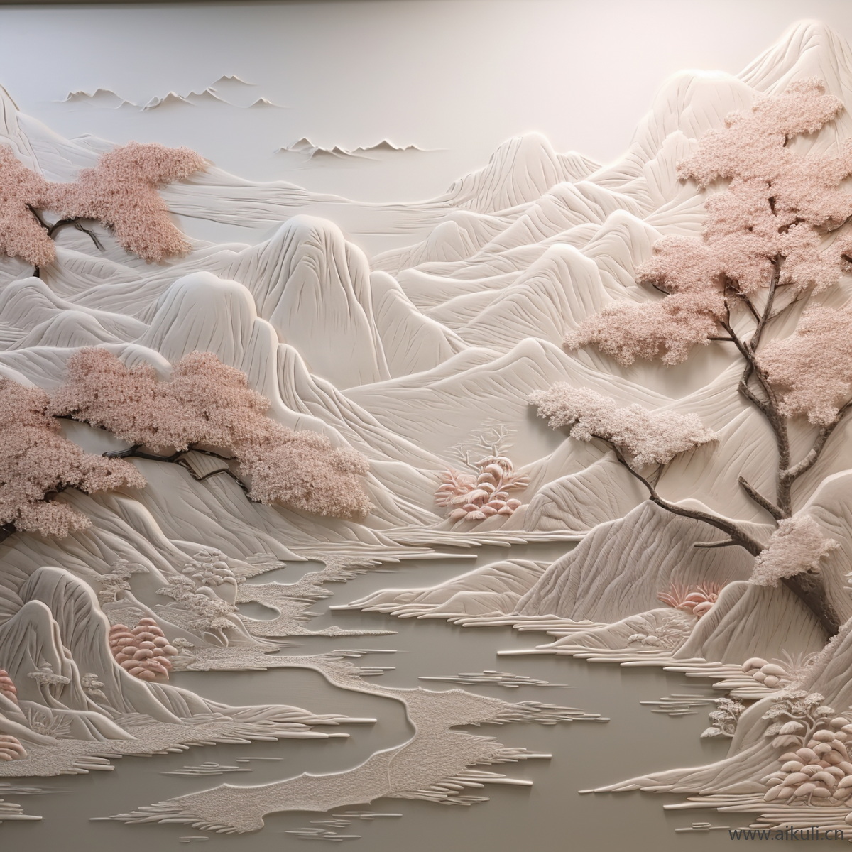 新中式T浮雕山水壁画