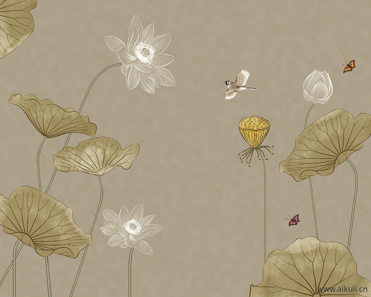 高清壁画贴图DF 鹤 荷 花鸟