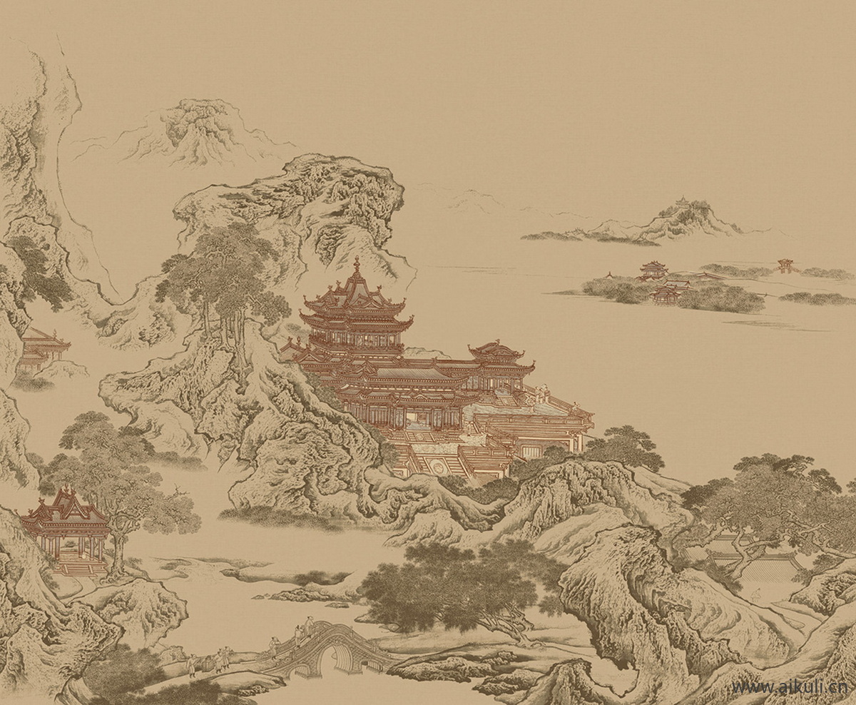 中式壁画W素雅贴图