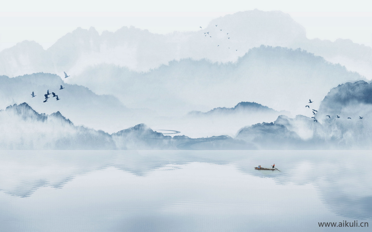 中式山水壁画F山水云