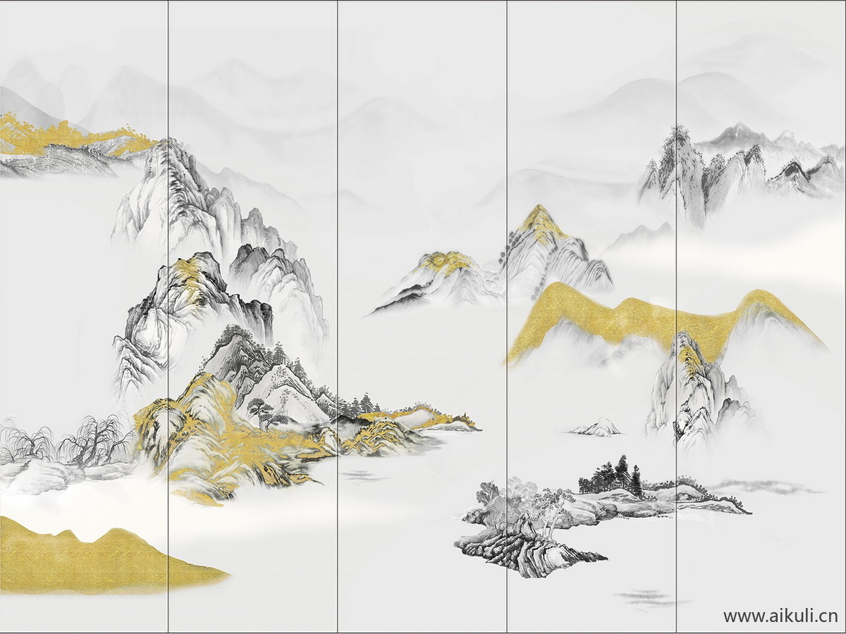 中式山水壁画B屏风