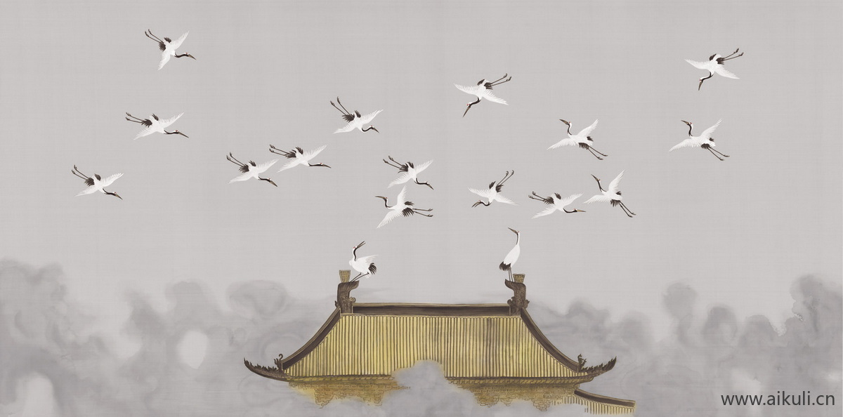 高清壁画贴图V云 鹤 鸟