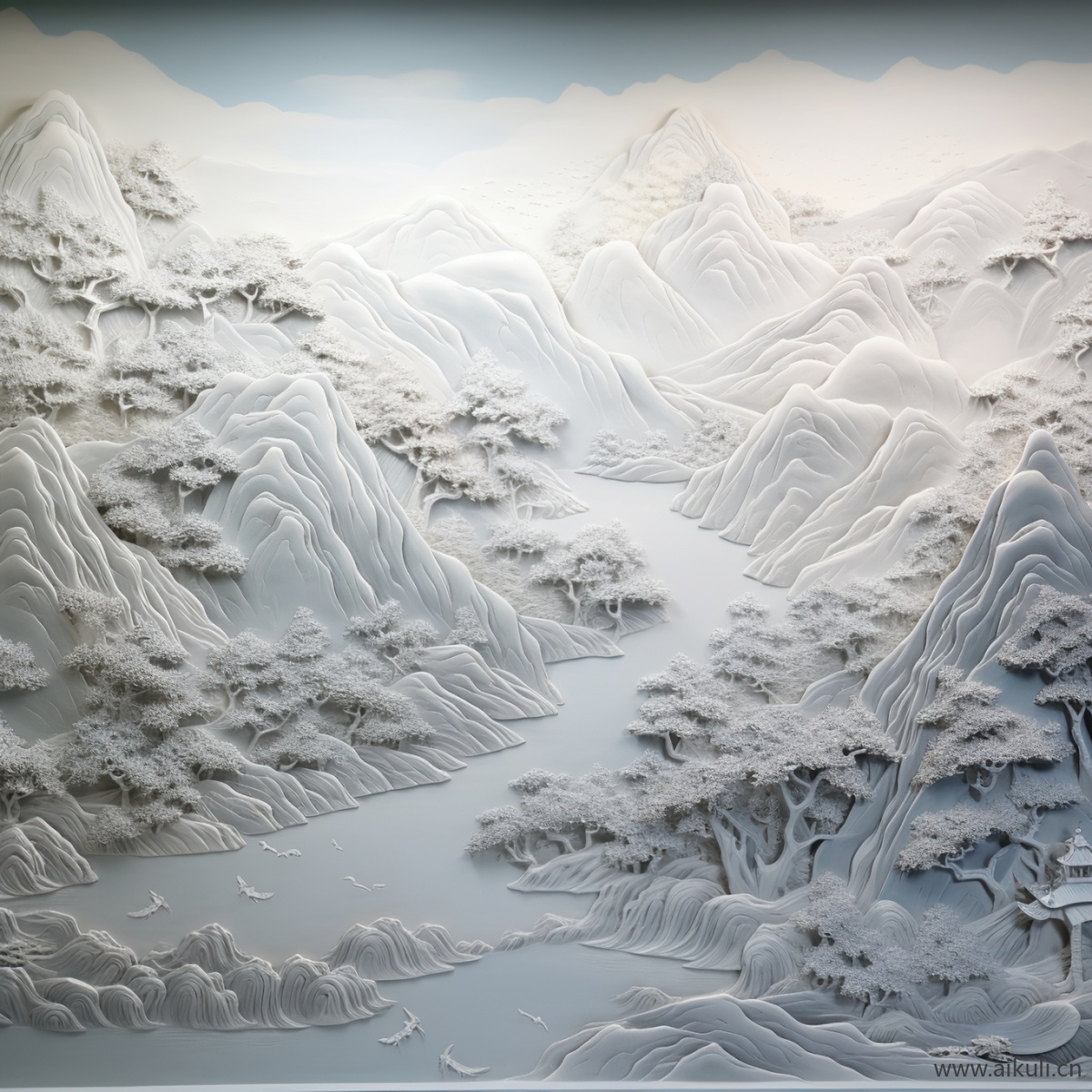 新中式F浮雕山水壁画