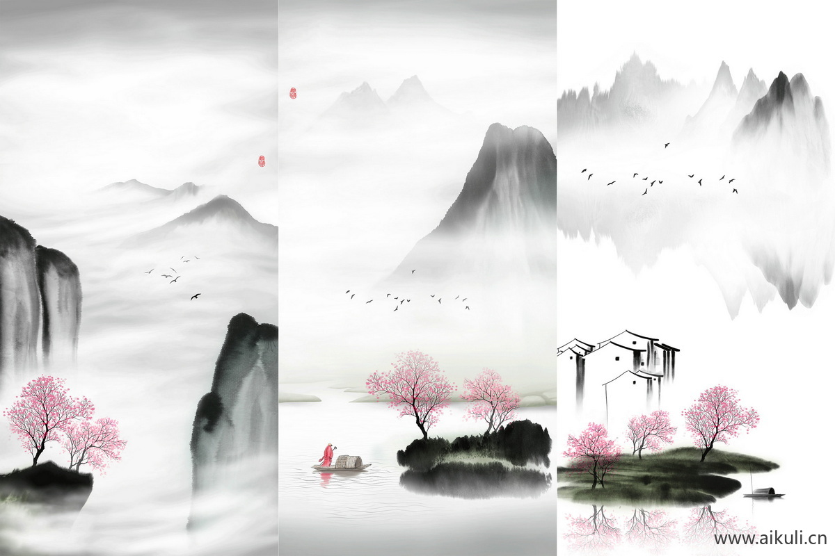中式山水壁画 贴图 (2)
