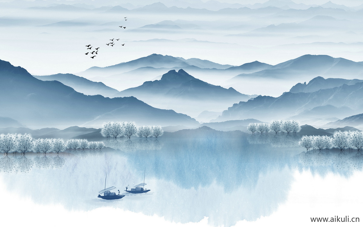 中式山水壁画L山水云