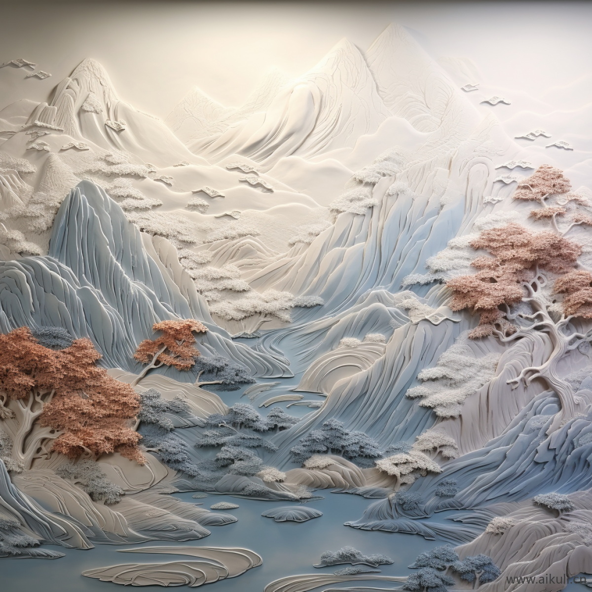 新中式M浮雕山水壁画