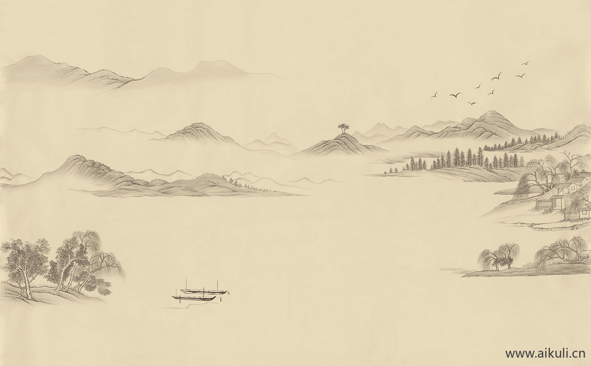 中式山水壁画BD山景中国画