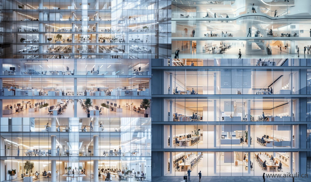 玻璃幕墙建筑C外立面商业写字楼PS贴图