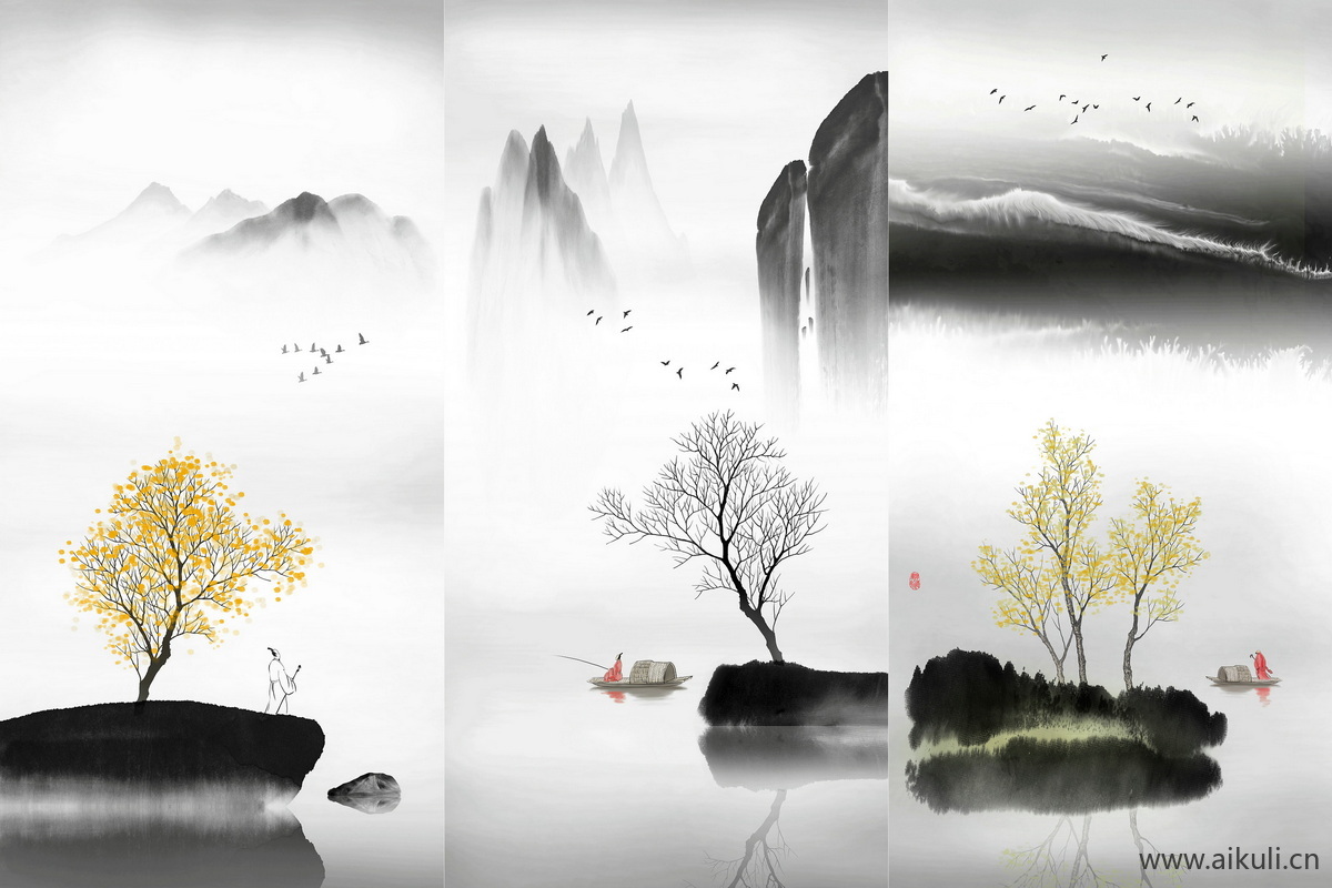 中式山水壁画 贴图 (4)