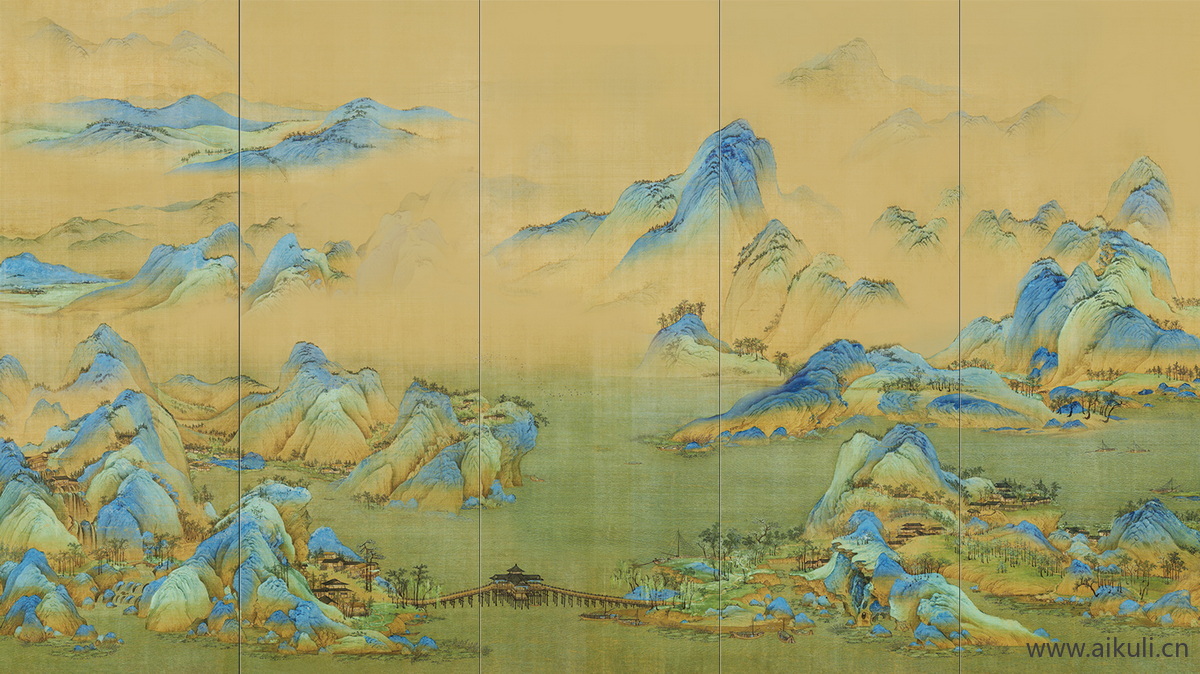 新中式背景墙装饰挂画壁纸画H贴图