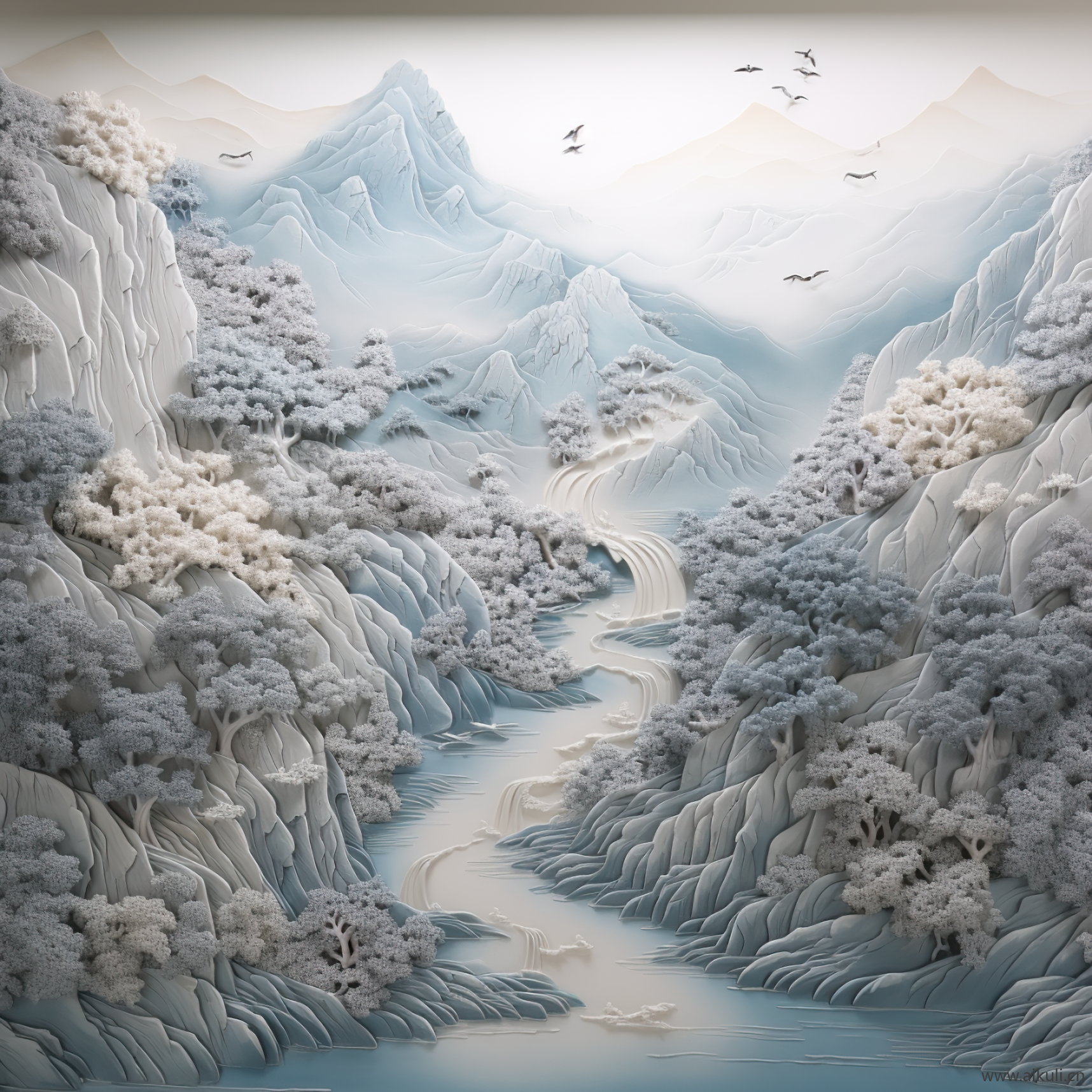 新中式A浮雕山水壁画