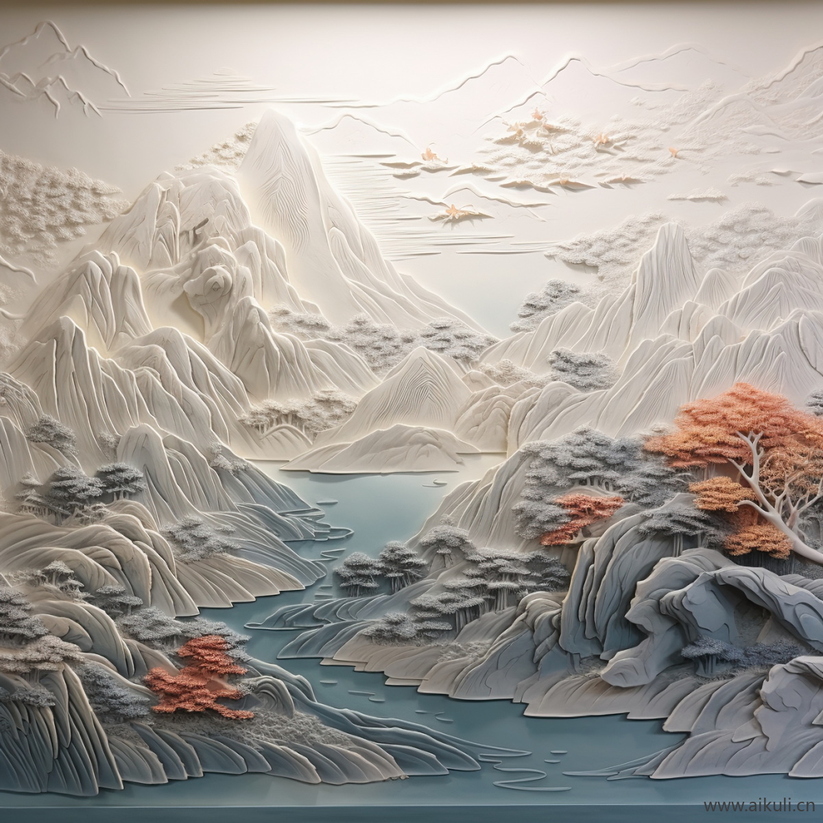 新中式B浮雕山水壁画