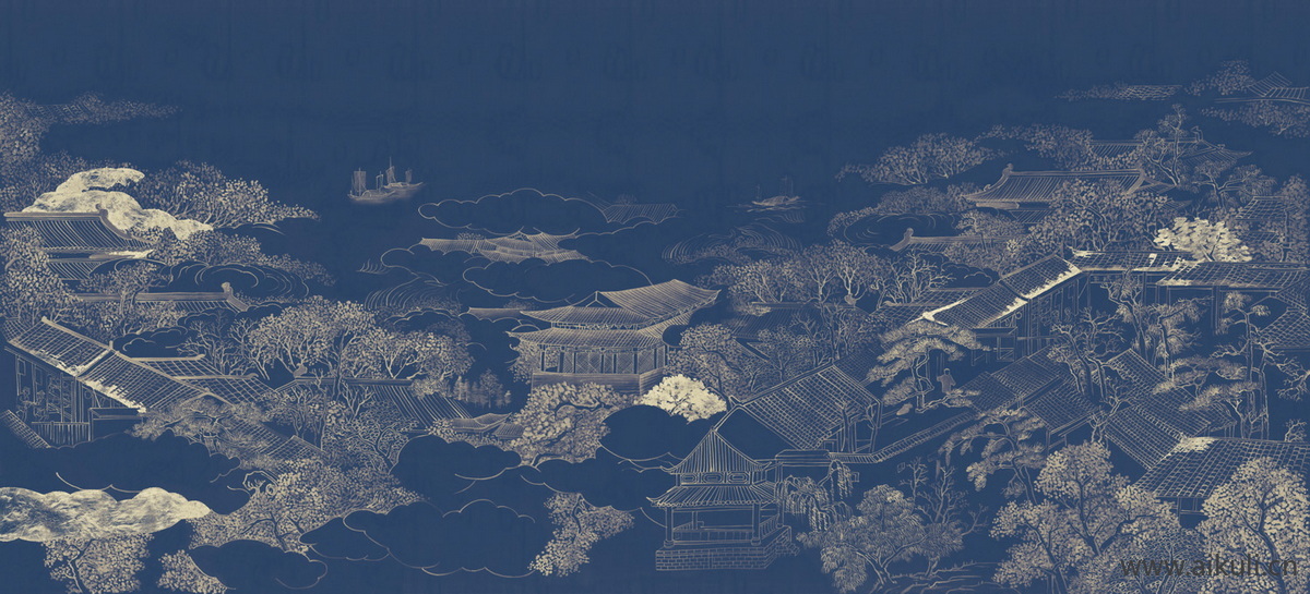 新中式背景墙装饰挂画壁纸画B贴图
