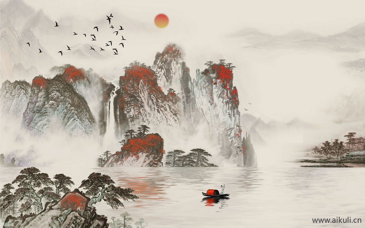 中式山水壁画 贴图 (5)
