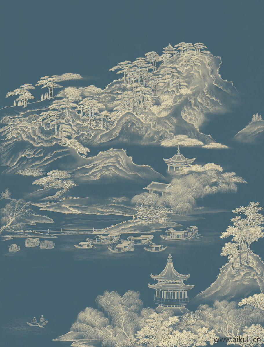 中式山水壁画BC屏风
