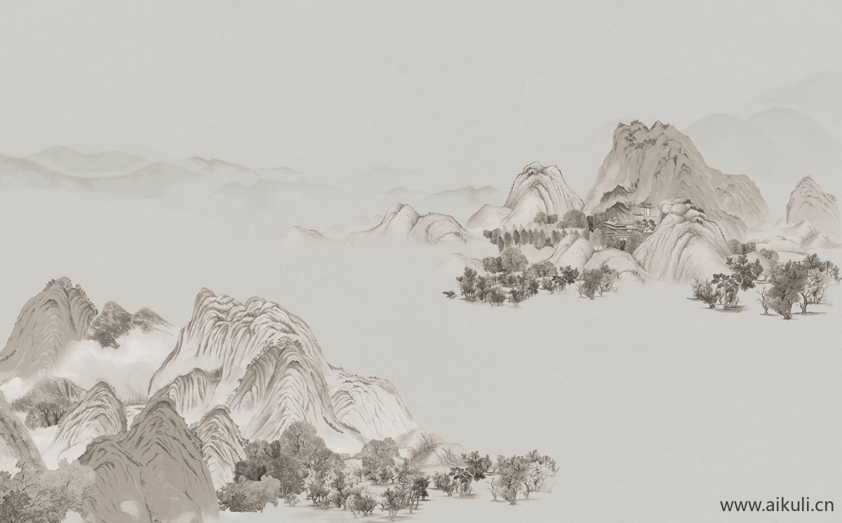 中式山水壁画N山景中国画