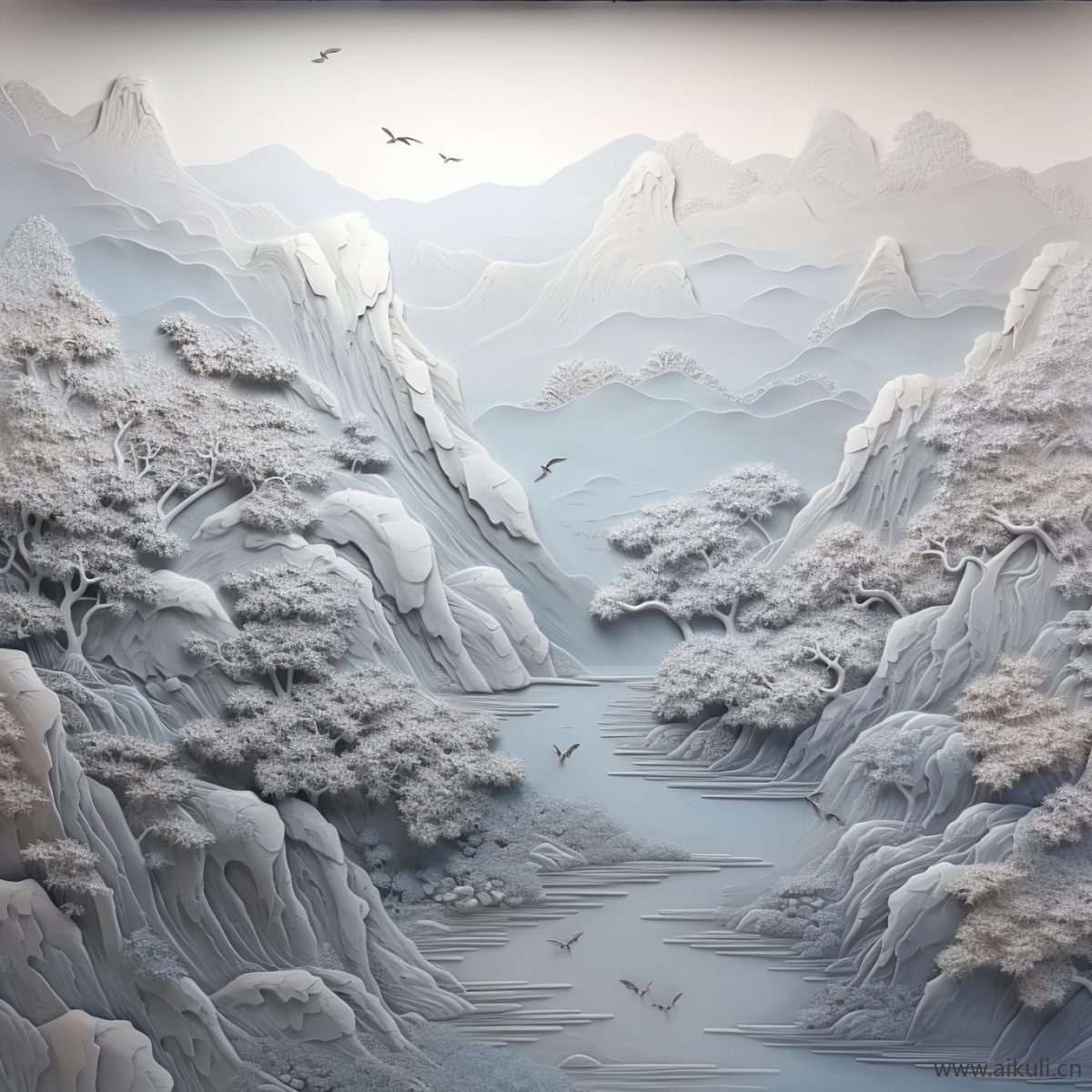 新中式J浮雕山水壁画