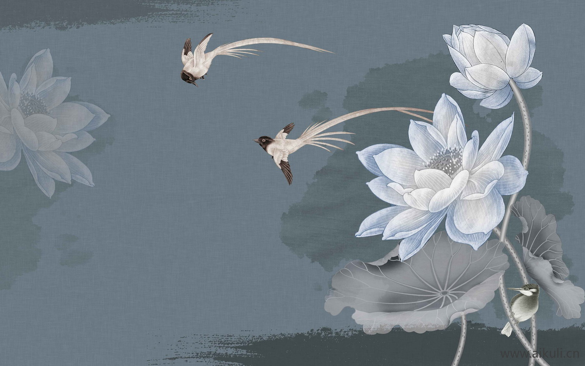 高清壁画贴图DU 鹤 荷 花鸟