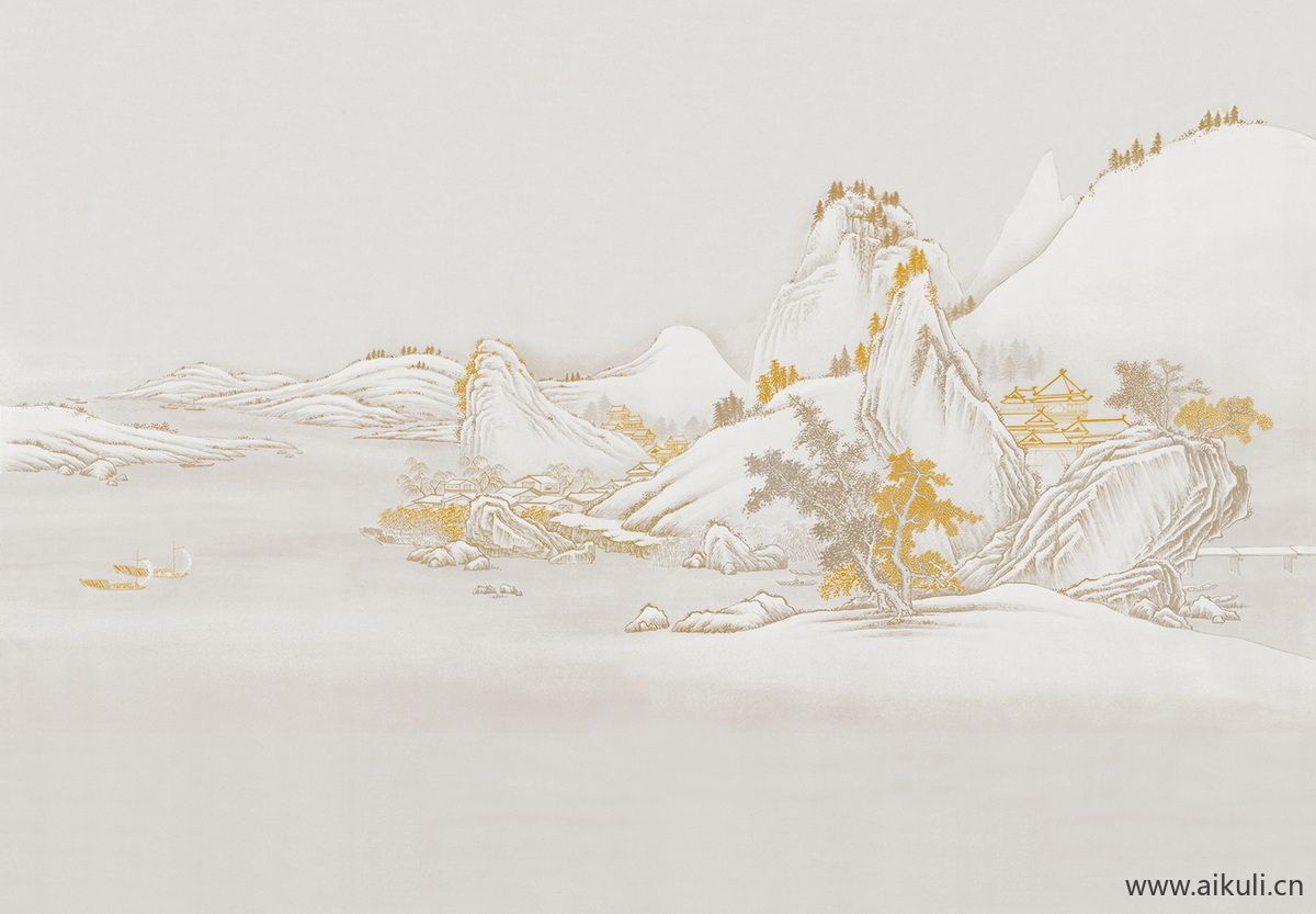 中式山水壁画BG山景中国画