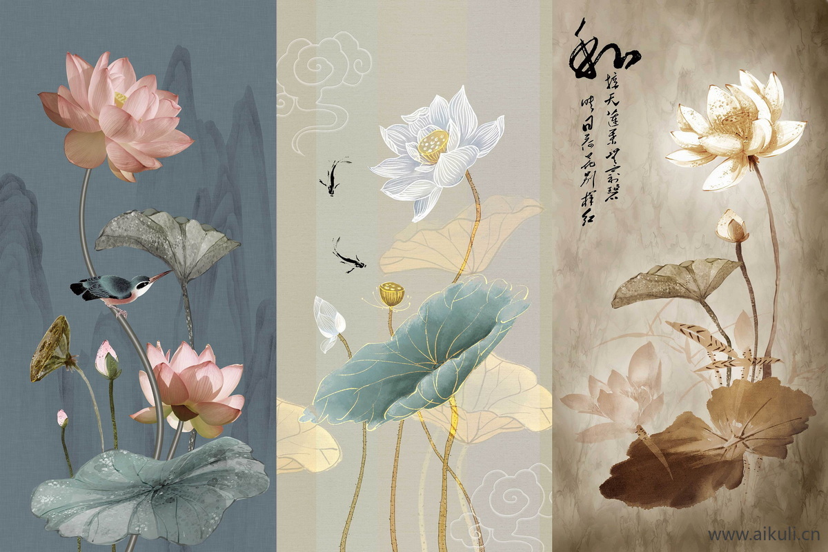 高清壁画贴图BO荷花 鱼