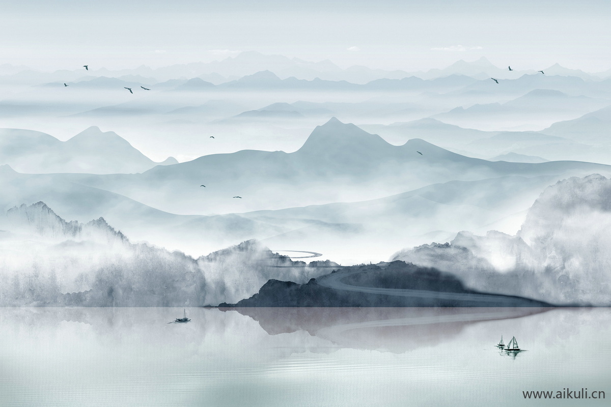 高清中式山水壁画
