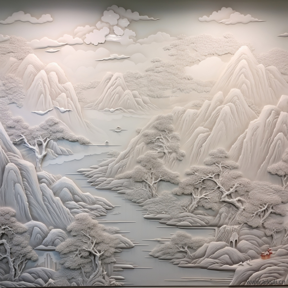 新中式H浮雕山水壁画