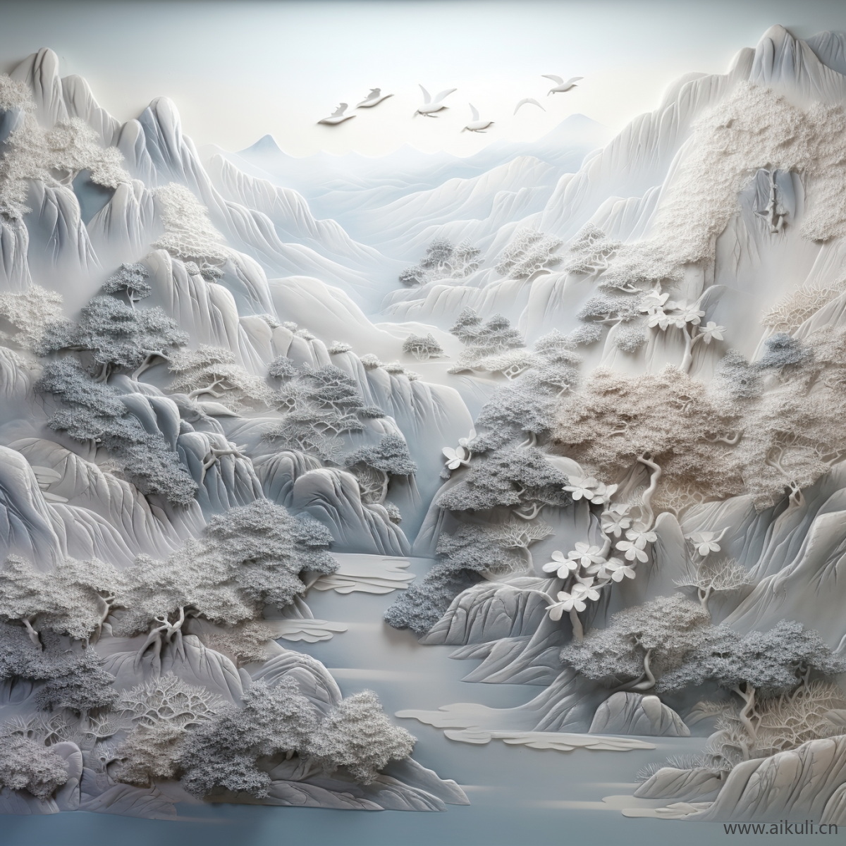 新中式G浮雕山水壁画