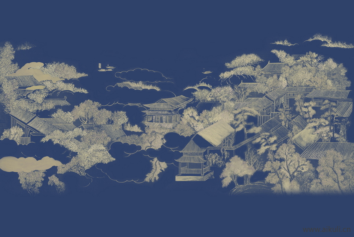 中式山水壁画S屏风