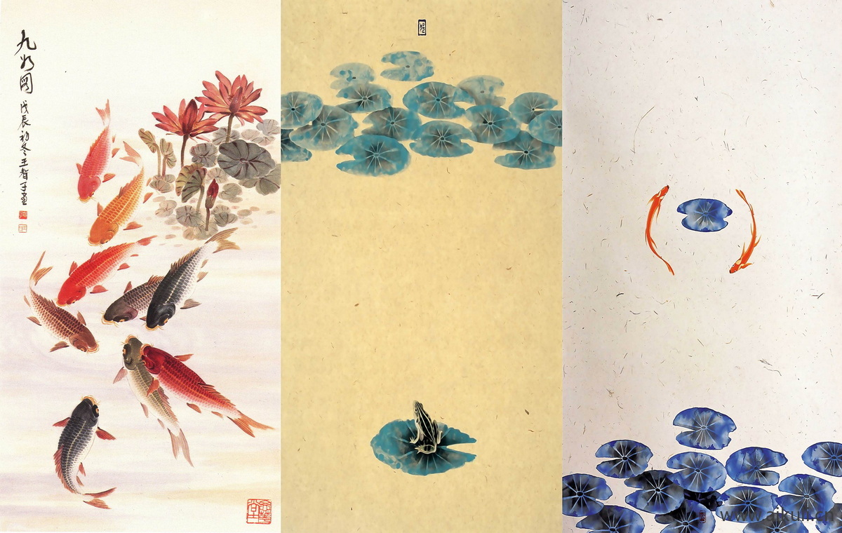 高清壁画贴图BM荷花 鱼