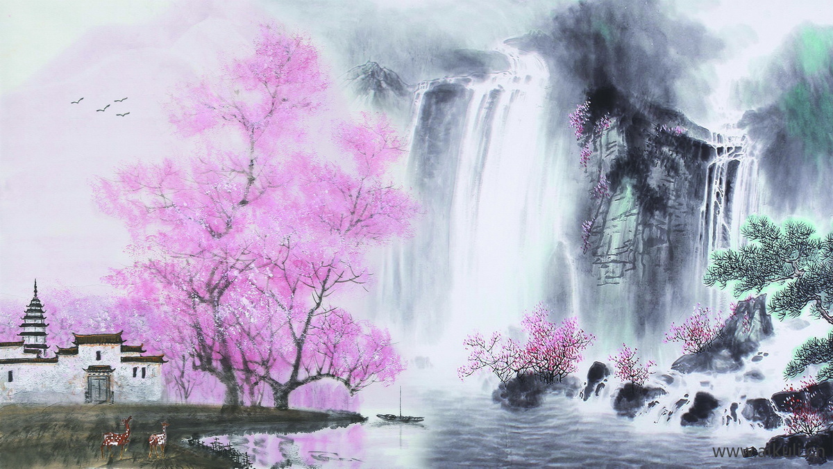 中式山水壁画贴图