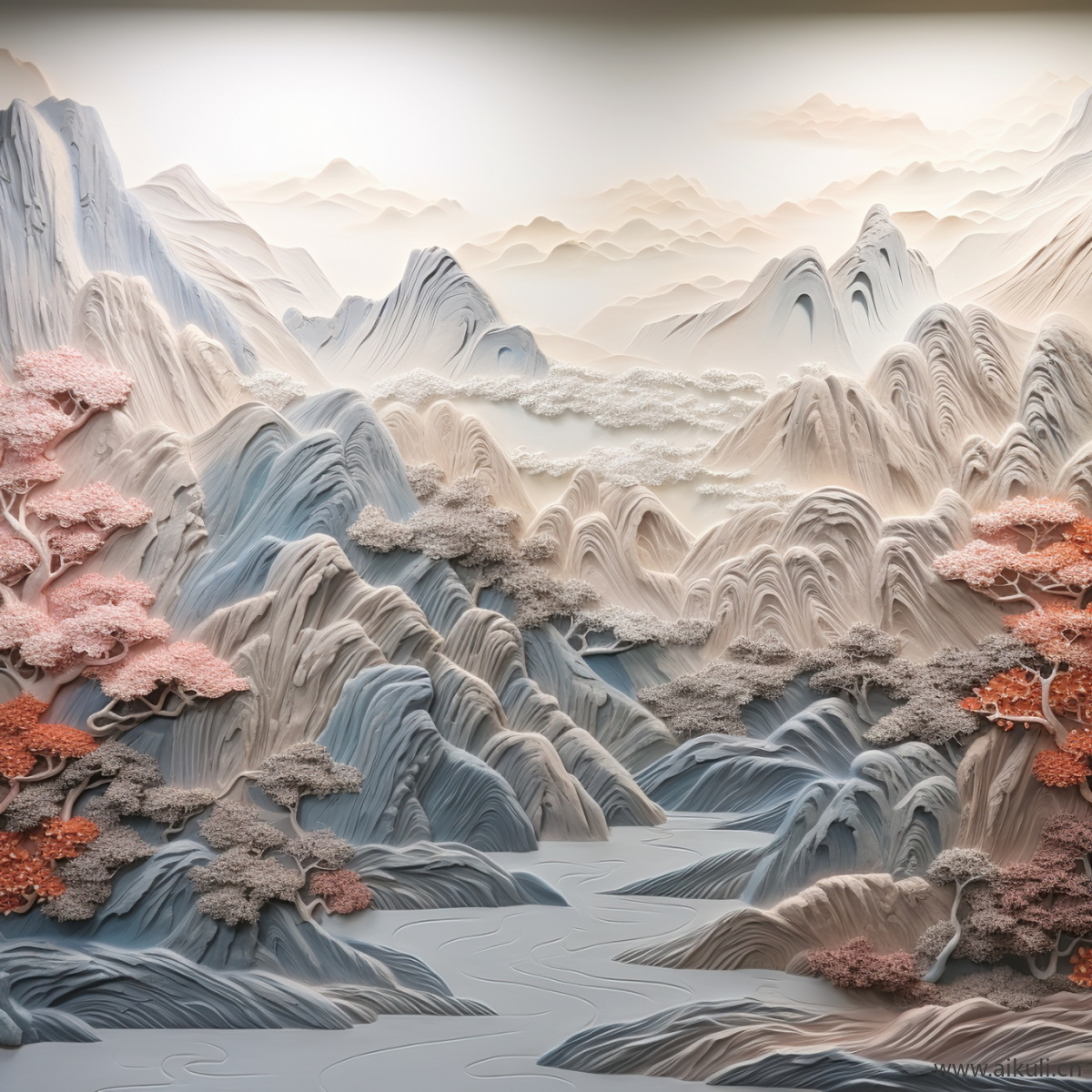 新中式P浮雕山水壁画