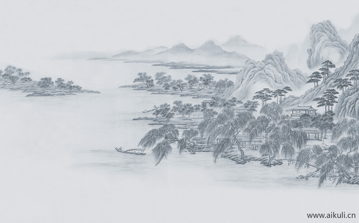 中式山水壁画BI屏风