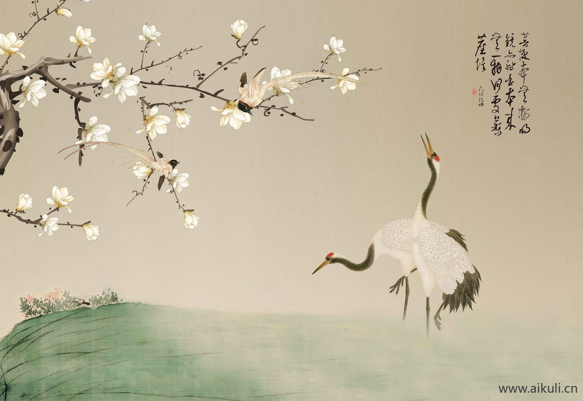 高清壁画贴图A云 鹤 鸟