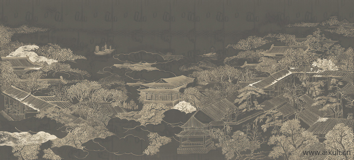 中式山水壁画BJ屏风